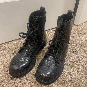 Black sparkly combat style boots